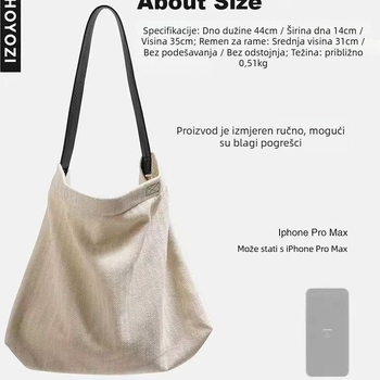 Kanvas torba preko ramena, gradski jednostavan stil, horizontalni četverokutni oblik, unutarnja džep sa zipom, podstava od platna