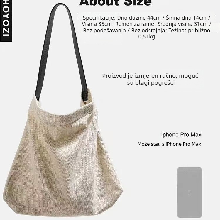 Kanvas torba preko ramena, gradski jednostavan stil, horizontalni četverokutni oblik, unutarnja džep sa zipom, podstava od platna