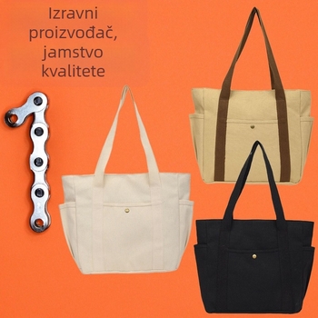Platnena ženska tote torba sa zatvaračem, nylon podstavom, vertikalnog kvadratnog oblika, unutarnji džepovi za telefon i identifikacijsku karticu