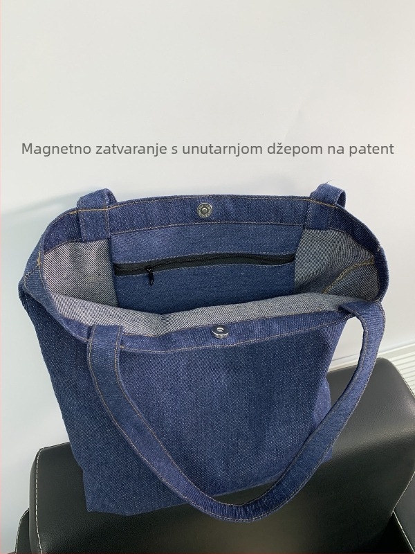 Denim Tote torba – gradska jednostavnost, magnetsko zatvaranje, vertikalni kvadratni oblik (Materijal: denim; Zatvaranje: magnetsko; Oblik: vertikalni kvadrat; Laminirana džep s zatvaračem)