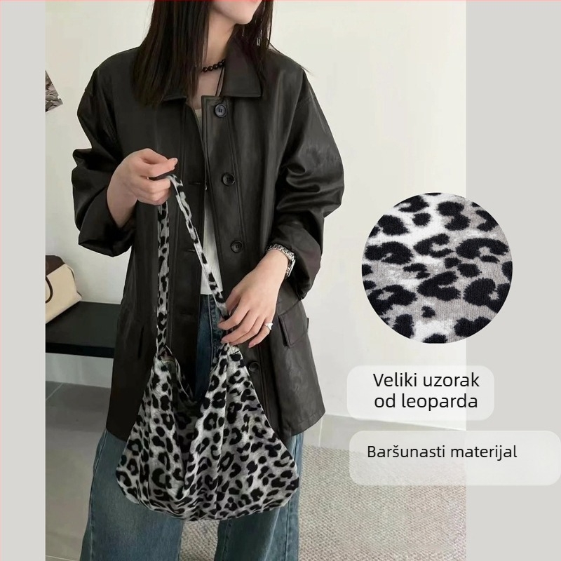 Tote torbica s leopard printom, corduroy materijal, urbani stil jednostavnog, horizontni kvadratni oblik, magnetski zatvarač