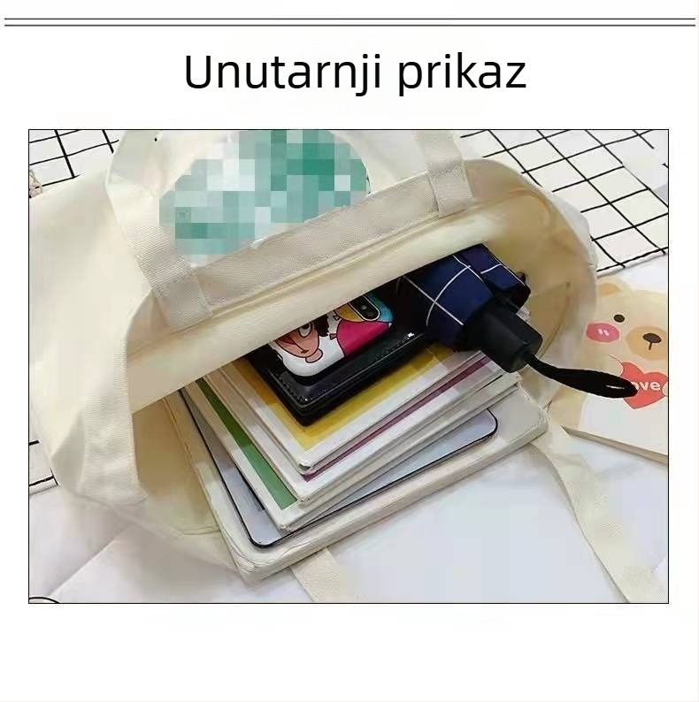 Crossbody torba od platna, gradski stil, horizontalni kvadratni oblik, trodimenzionalni dizajn, zatvarač