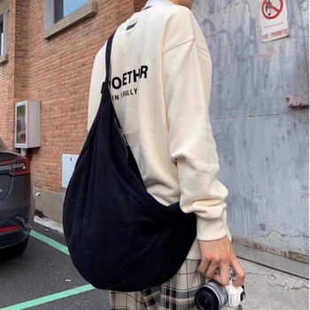Unisex crossbody tote torba – vanjska od najlona, zatvarač, platnena podstava, ovalni oblik