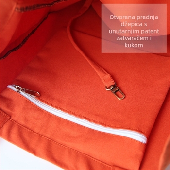 Platnena torba za rame u gradskom minimalističkom stilu, vodoravni kvadratni oblik, otvoreni vrh, unutarnji džep sa zipom