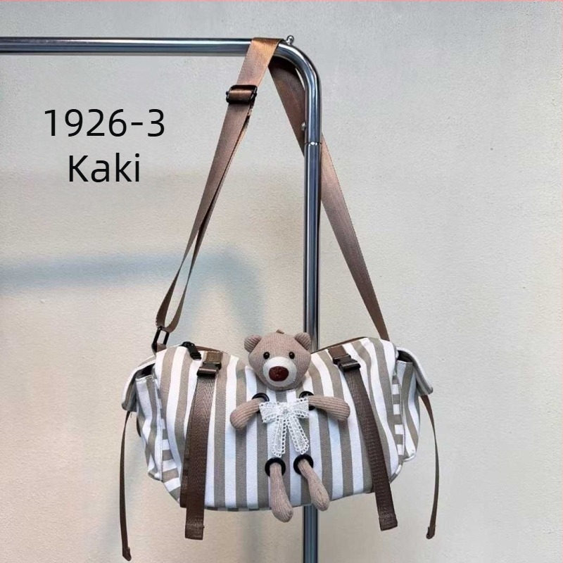 Kanvas torbica preko ramena s čipkastim detaljima i slatkim dizajnom medvjedića, zatvarač na zip, poliester podstava
