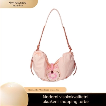 Nylon dumpling torba s crossbody remenom, ulični stil, otvaranje šnalom, unutarnja pretinica za telefon