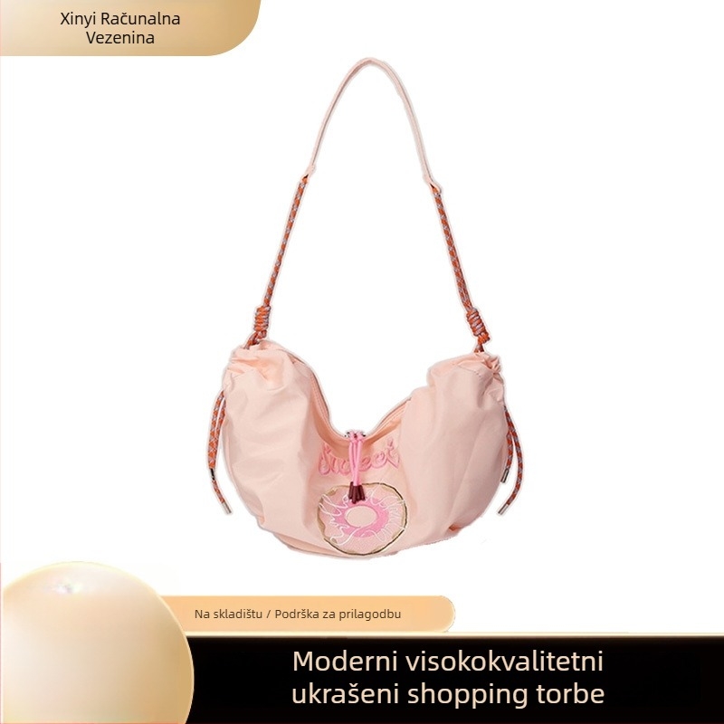 Nylon dumpling torba s crossbody remenom, ulični stil, otvaranje šnalom, unutarnja pretinica za telefon