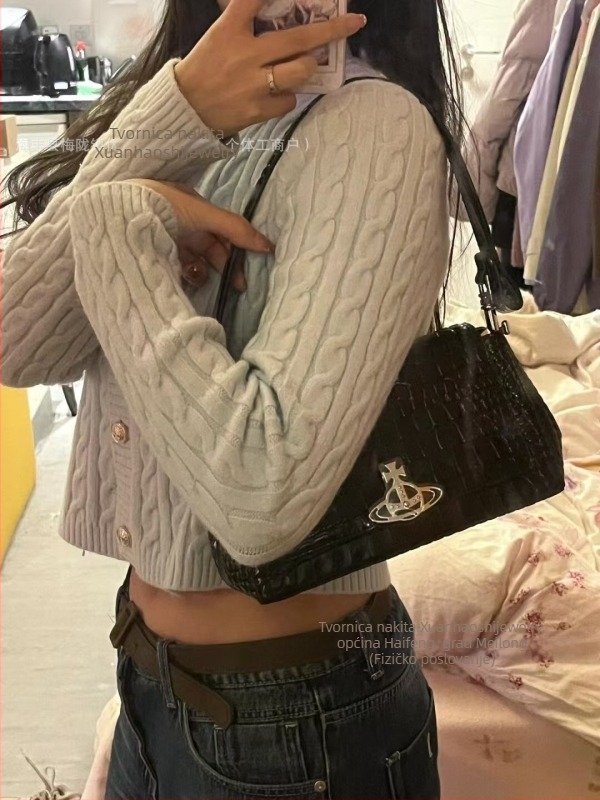 Crossbody torba od PU kože s uzorkom krokodila, s podstavom od najlona, vodoravni kvadratni oblik, otvor s kapicom, unutarnji pretinac sa zatvaračem tip sandwich, s jednom naramenicom