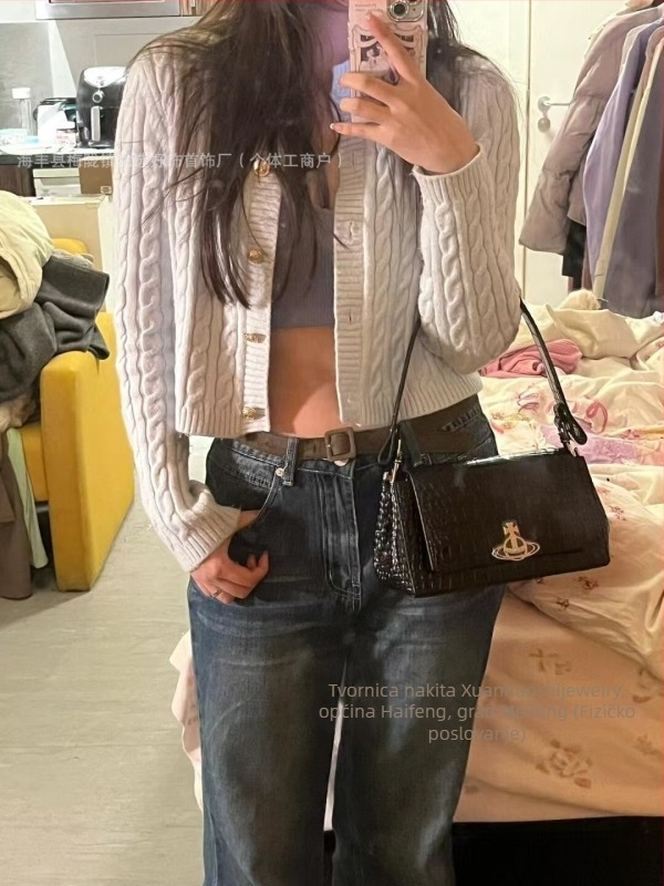 Crossbody torba od PU kože s uzorkom krokodila, s podstavom od najlona, vodoravni kvadratni oblik, otvor s kapicom, unutarnji pretinac sa zatvaračem tip sandwich, s jednom naramenicom