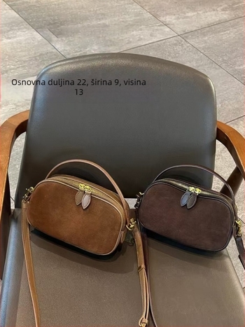 Ženska torba od prave kože, mat tekstura, mali kvadratni stil, horizontalni oblik, zatvaranje na zip