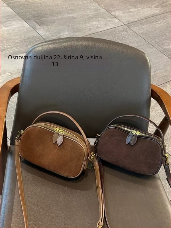 Ženska torba od prave kože, mat tekstura, mali kvadratni stil, horizontalni oblik, zatvaranje na zip