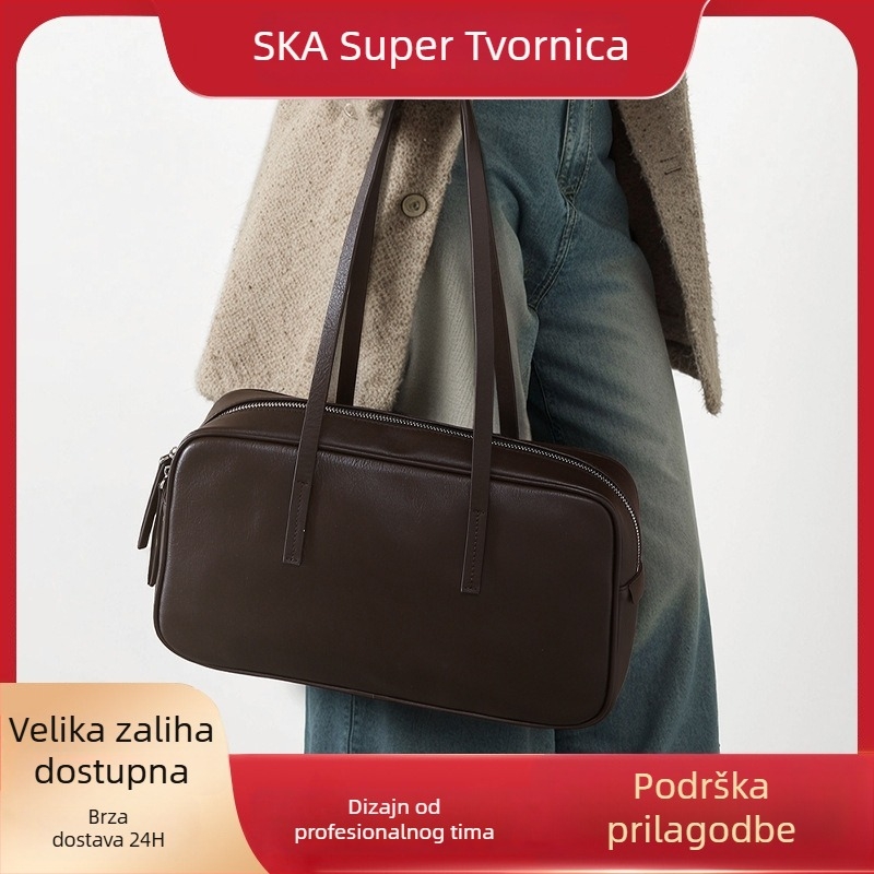 Ženska Tote torba od prave kože, gradski jednostavan stil, gornji sloj teleće kože, unutarnji džepovi za laptop, telefon, ID i kameru, zatvaranje zipom