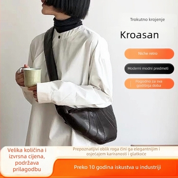 Ženska torbica od prave kože u obliku croissanta, crossbody, baguette stil, elegantna luksuzna