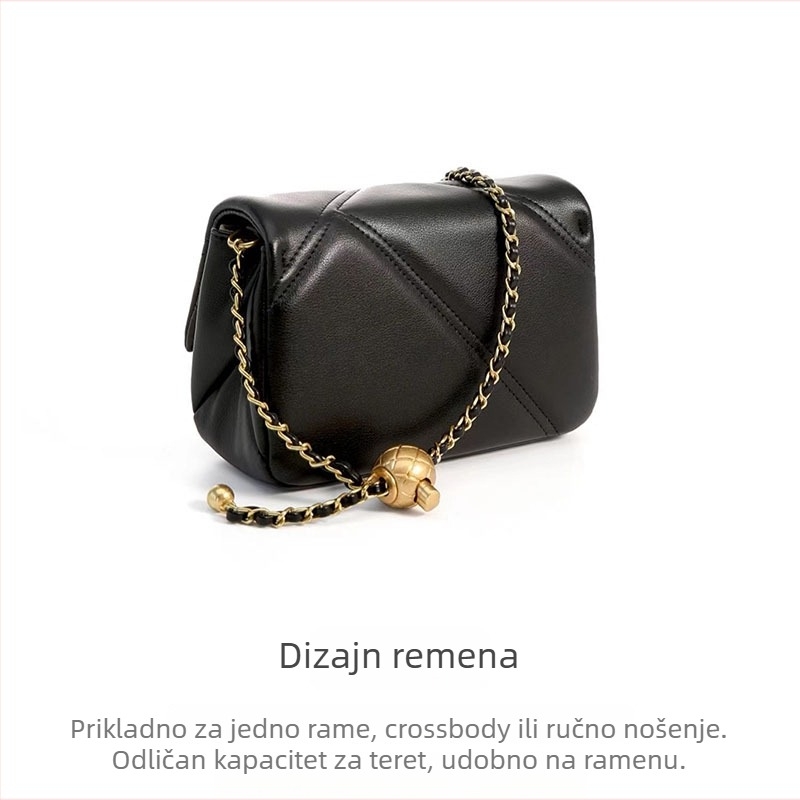 Crossbody torba od prave kože, horizontalno kvadratnog oblika, magnetska kopča, unutarnji džepovi: zip, džep za telefon, džep za ID, jedan remen