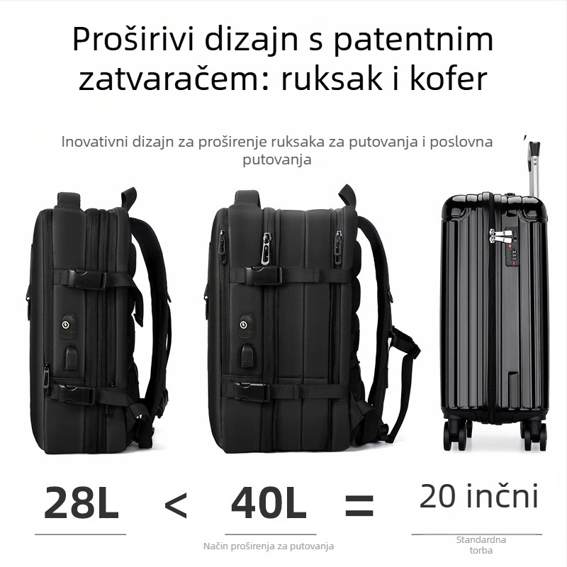 Proširivi poslovni ruksak velikog kapaciteta s pretincem za prijenosno računalo, unutarnji patch džep, Oxford materijal, zatvarač