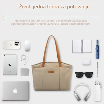 Ženska tote torba za poslovnu svakodnevicu s prijenosnim računalom, Oxford platno, vodoravni kvadratni oblik, zatvaranje zipom, unutarnji pretinci za laptop i mobitel