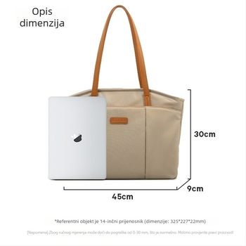 Ženska tote torba za poslovnu svakodnevicu s prijenosnim računalom, Oxford platno, vodoravni kvadratni oblik, zatvaranje zipom, unutarnji pretinci za laptop i mobitel