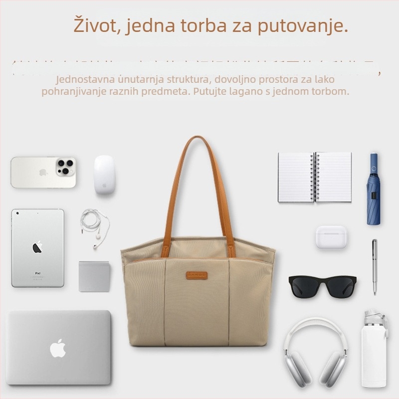 Ženska tote torba za poslovnu svakodnevicu s prijenosnim računalom, Oxford platno, vodoravni kvadratni oblik, zatvaranje zipom, unutarnji pretinci za laptop i mobitel