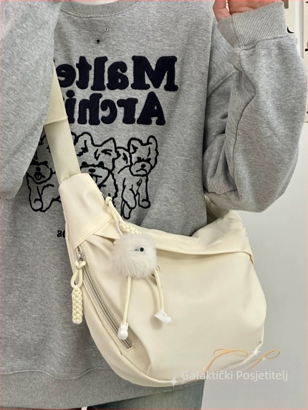 Crossbody torba u stilu dumplinga za mlade na kampusu, Oxford tkanina, zatvarač, bez podstava