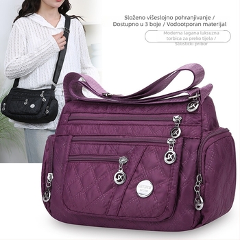 Ženska crossbody torba od Oxford materijala, mala kvadratna silueta, zatvaranje na zip, unutarnji džepovi za telefon i ID karticu, svakodnevna upotreba
