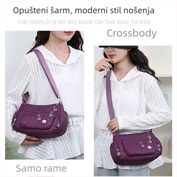 Ženska crossbody torba od Oxford materijala, mala kvadratna silueta, zatvaranje na zip, unutarnji džepovi za telefon i ID karticu, svakodnevna upotreba