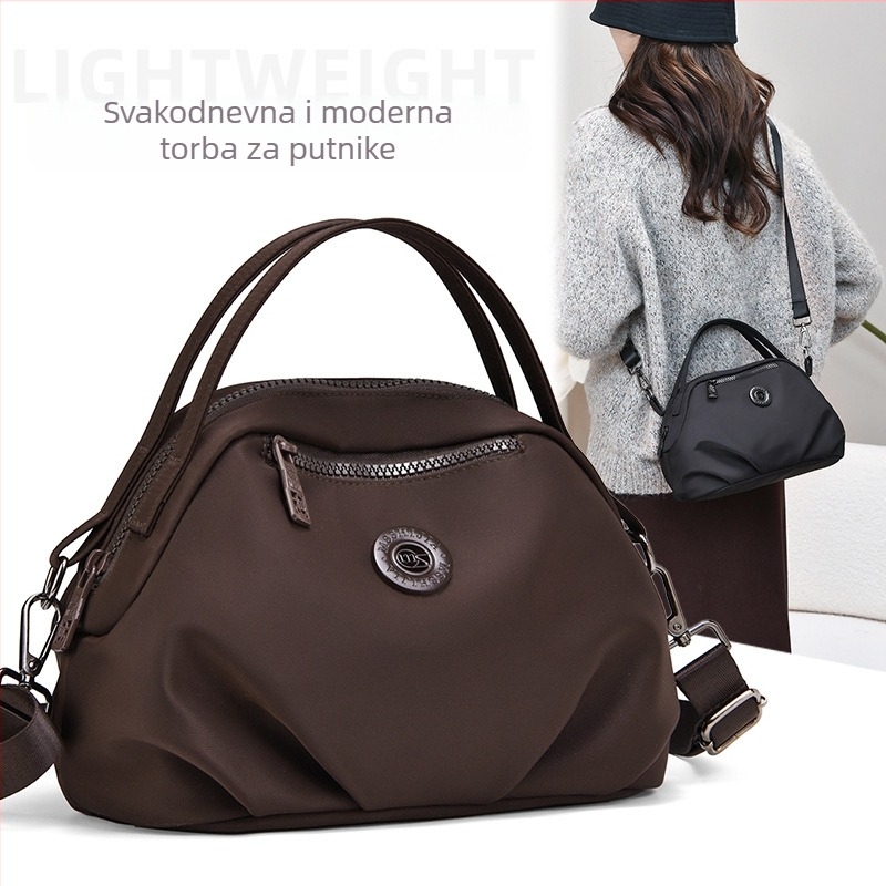 Ženska crossbody torba od najlona, urbani minimalistički stil, ovalni oblik, zatvarač, unutarnja zip kapsa