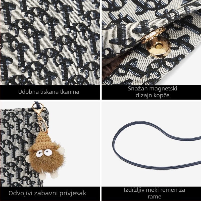Ženska crossbody torba, mala kvadratna vertikalna forma, Oxford platno, magnetsko zatvaranje, unutarnji džep sa zatvaračem