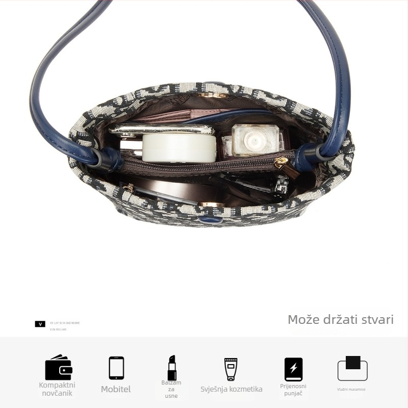 Ženska crossbody torba, mala kvadratna vertikalna forma, Oxford platno, magnetsko zatvaranje, unutarnji džep sa zatvaračem