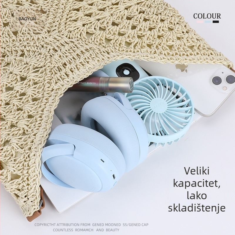 Baoyun pletena slamnata bucket bag torba s magnetskim zatvaranjem, poliester podstata, džep na zip i džep za mobilni telefon