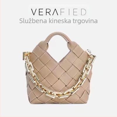 Ženska kožna torbica preko ramena, ručno tkana, vertikalni kvadratni oblik, unutarnje džepove za telefon i osobnu iskaznicu