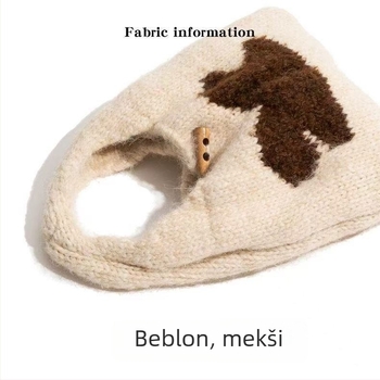 Torba za ruke od plišaste pletene vunene tkanine, gradski jednostavan stil, džep za telefon, slamena podstava, otvoreni džep