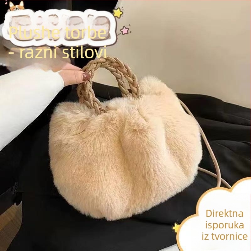 Crossbody torba od pliša s dizajnom oblaka, magnetska kopča, horizontalni kvadratni oblik, džep za prijenosno računalo, jedna naramenica
