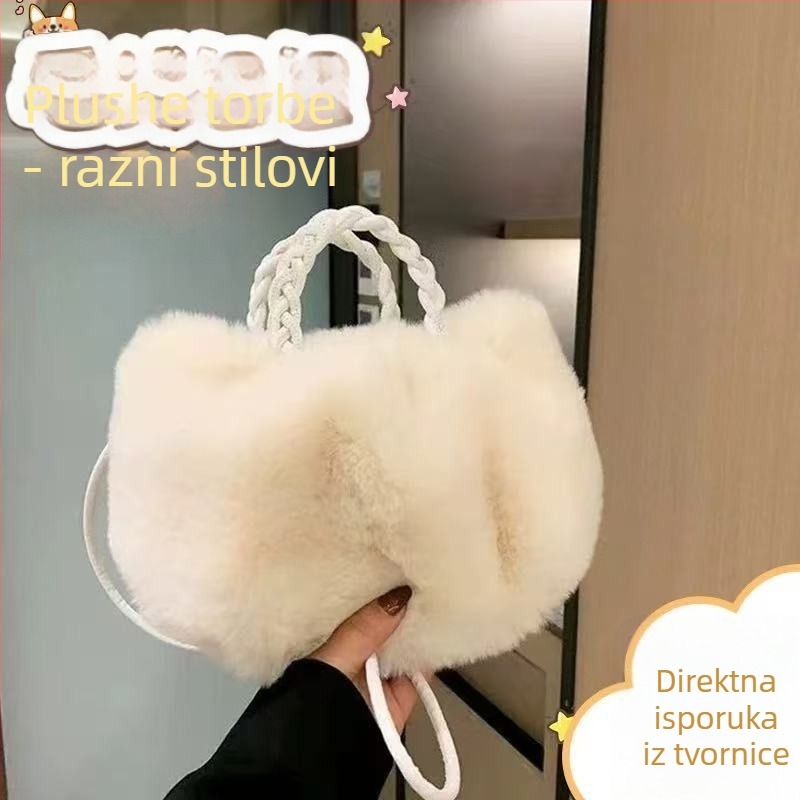 Crossbody torba od pliša s dizajnom oblaka, magnetska kopča, horizontalni kvadratni oblik, džep za prijenosno računalo, jedna naramenica