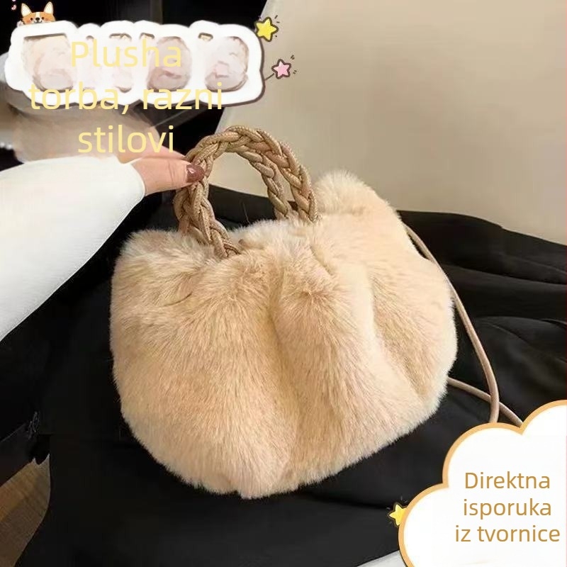 Crossbody torba od pliša s dizajnom oblaka, magnetska kopča, horizontalni kvadratni oblik, džep za prijenosno računalo, jedna naramenica