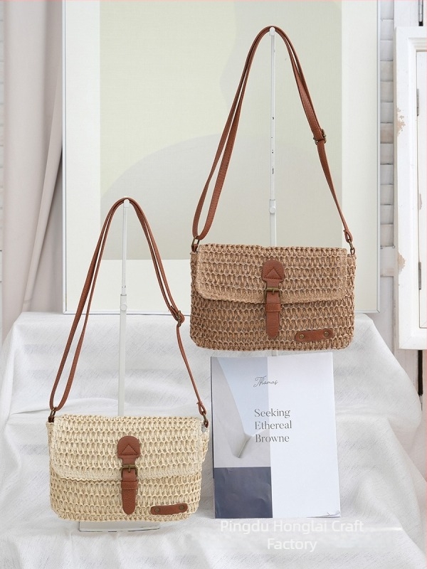 Ženska torba od slame za plažu – na rame ili crossbody, retro stil