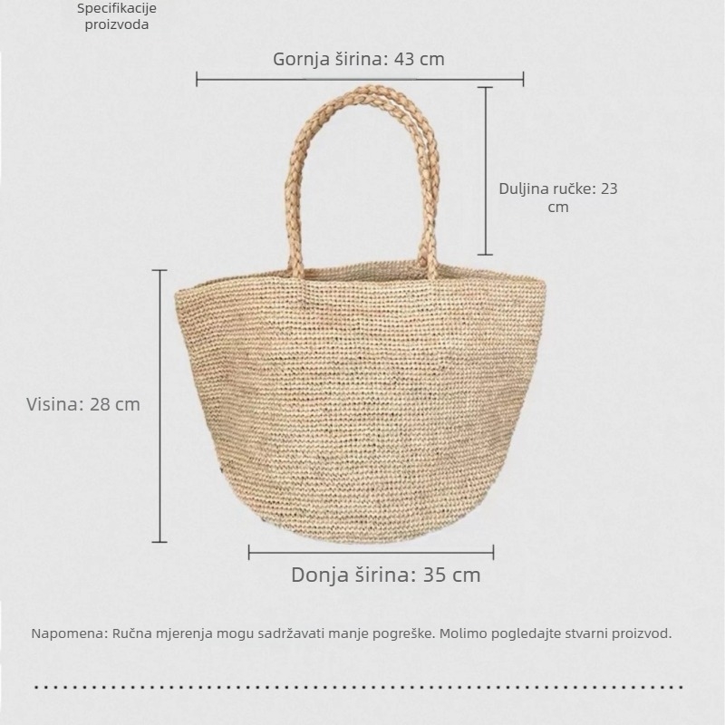 Elegantna ručno izrađena raffia torba za žene, ljetna tote torba s velikim kapacitetom, francuski ležerni stil