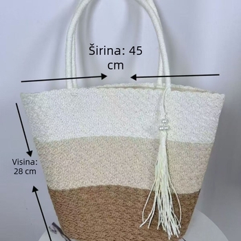 Slamnata Tote torba s poliesterom podlogom i laminiranim unutarnjim džepom sa zatvaračem; otvoreni vrh; dvostruke naramenice