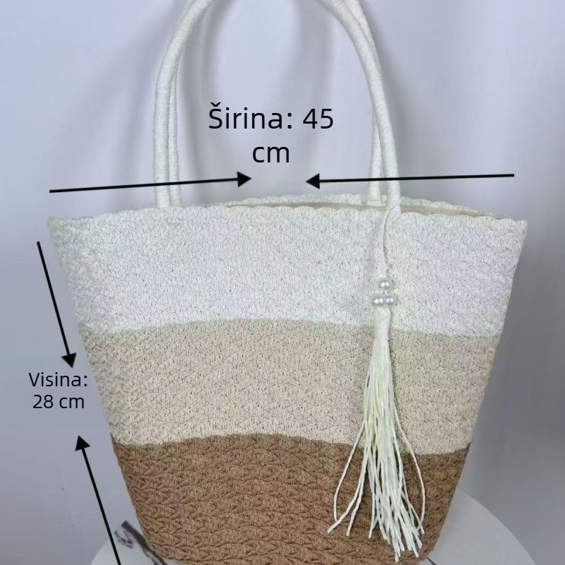 Slamnata Tote torba s poliesterom podlogom i laminiranim unutarnjim džepom sa zatvaračem; otvoreni vrh; dvostruke naramenice