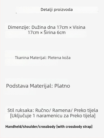 Ženska kožna torba u obliku košare sa pletenom teksturom, otvoreni gornji dio, jedna naramenica, unutarnji džep s zatvaračem, poliester podstava, svakodnevna upotreba — proljeće 2025