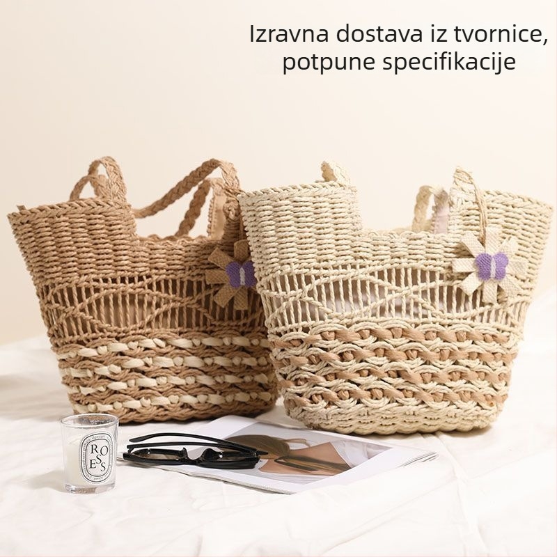 Bambus tote torba s velikim kapacitetom, za plažu i odmor na moru, ratan košarasta torba, pletena od slame
