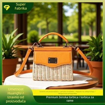 Damska pletena torba s poklopcem od prirodne vinove trave, gradski stil jednostavnosti, laminirani pretinac na zatvarač
