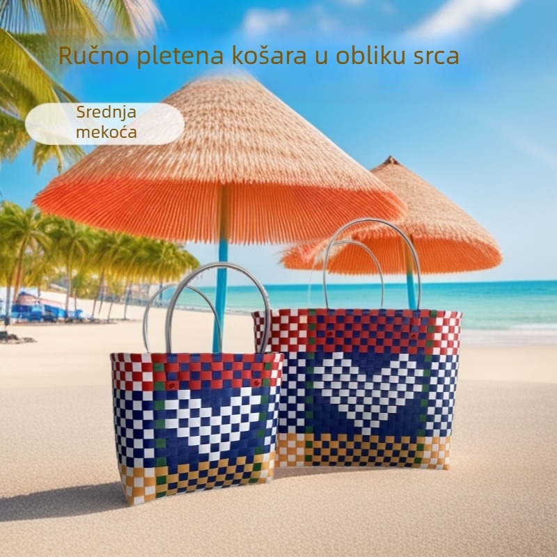 Ručna pletena torba od slame, svjež i sladak stil, horizontalni četverokutni oblik, unutarnji ID džep