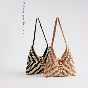 Pletena torba za ramena s unutarnjim džepom, poliesterska, zatvaranje na zip, vertikalni kvadratni oblik