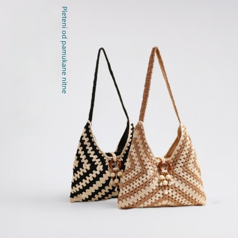 Pletena torba za ramena s unutarnjim džepom, poliesterska, zatvaranje na zip, vertikalni kvadratni oblik