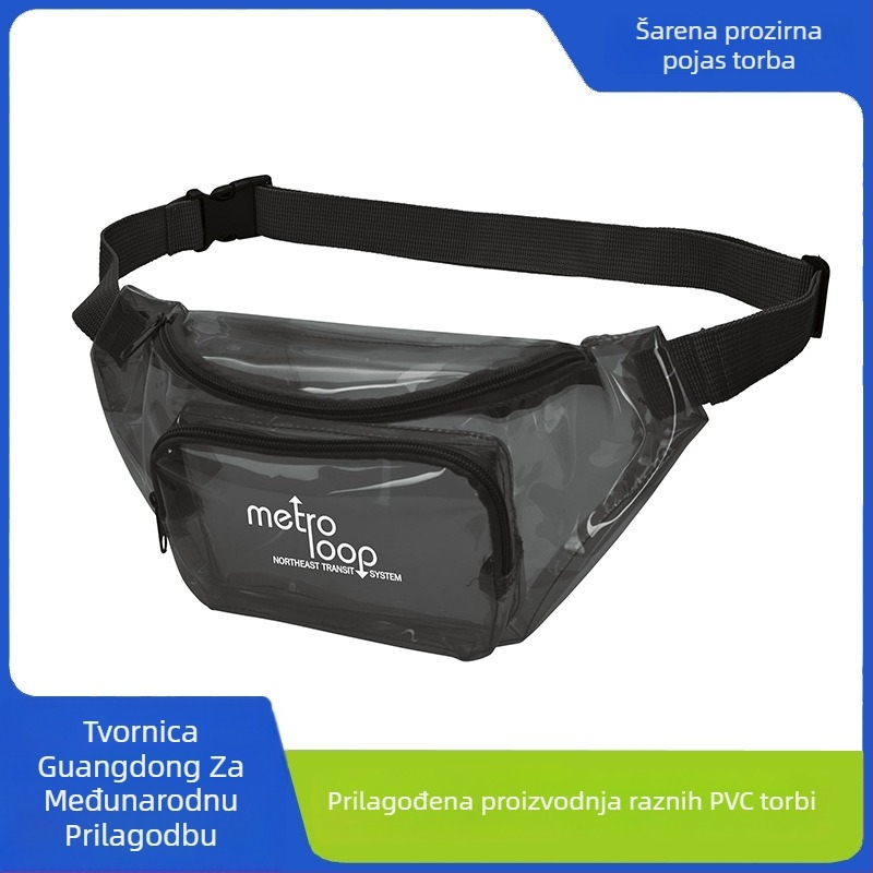 PVC pojasnica s dvostrukim džepovima, vodootporna ženska crossbody torbica, zatvaranje na zip, unutarnji džepovi za telefon i osobnu iskaznicu