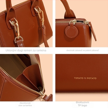 Ženska torbica od praveće kože, crossbody – horizontalno kvadratnog oblika, zatvarač, dvostruka koža, jedna naramenica, TOMATO&POTATO