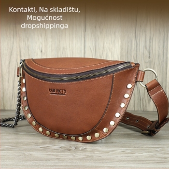 Black Angel ženska kožna crossbody torba za pojas, street trend stil, prava koža, unutarnji džep sa zatvaračem i džep za mobitel