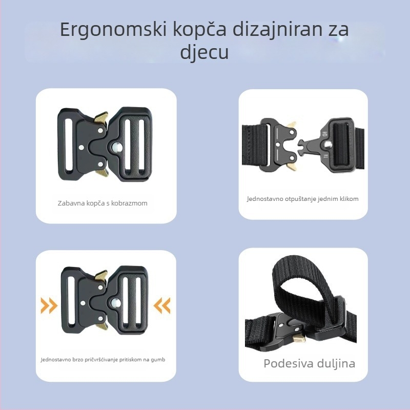 Dječja taktička pojas torbica od PU kože, kopča s pinom, kopča od platna/nylona, uski profil (<2 cm), proljeće 2025