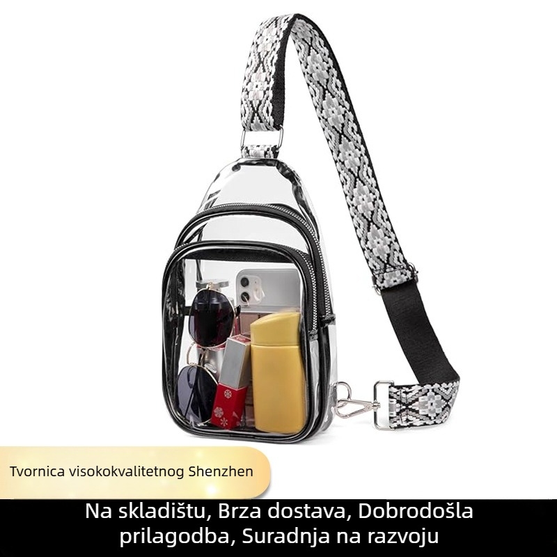 Prozirna PVC torbica za pojas sa zipom, ulični stil, unutarnji džep sa zipom, težina 210 g