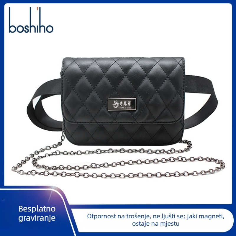 Kožna quilted crossbody torba s lančanim remenom, kapom i magnetskim zatvaranjem